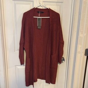 Women's Waffle Knit Open Front Cardigan - Rust